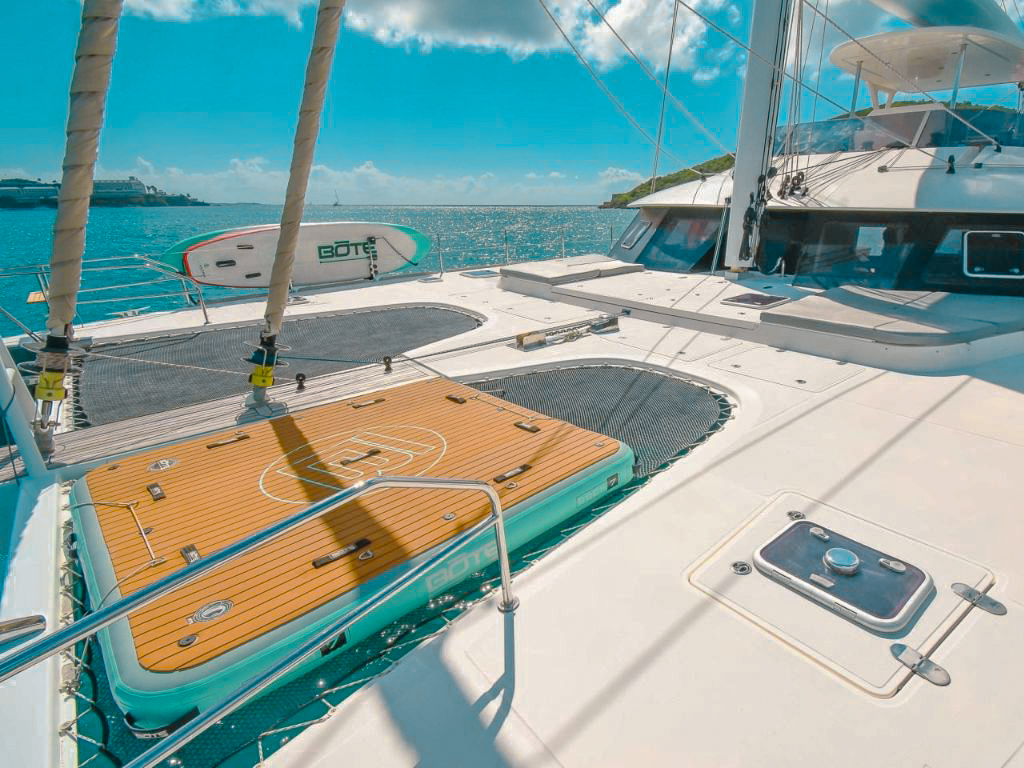 Spacious deck area of 70 Sunreef yacht with lounge seating