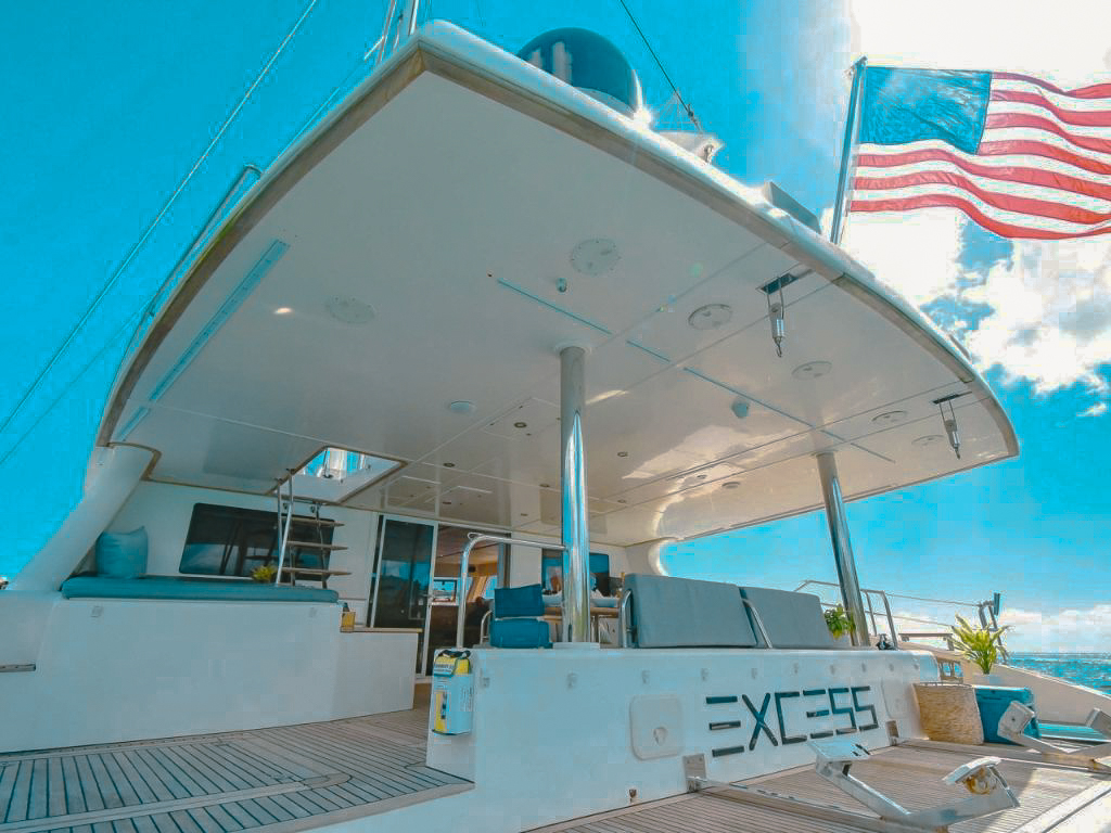 Water slide deployed from the 70 Sunreef yacht into the ocean