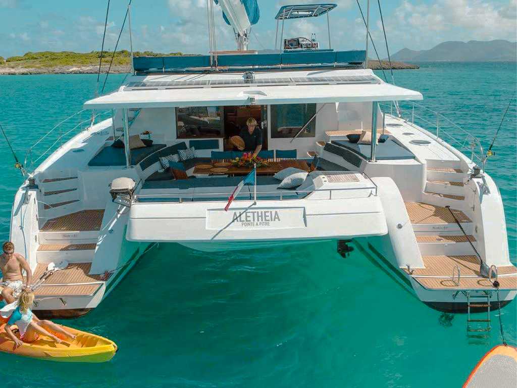 Exterior view of 70 Fountaine Pajot deck and lounge area