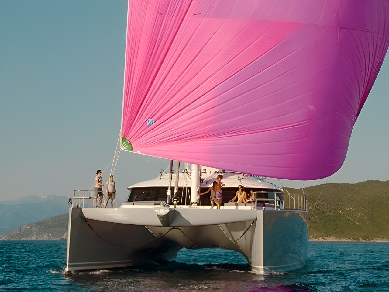 74 Sunreef II yacht anchored with clear blue water