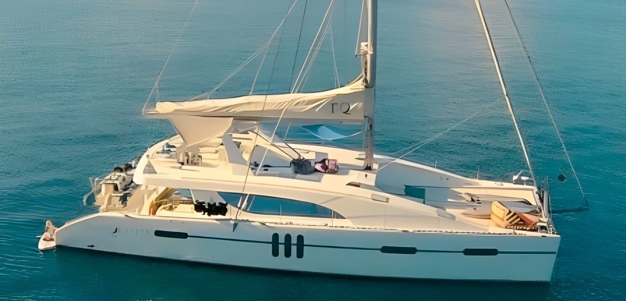 Exterior view of 76 Matrix yacht sailing in the Caribbean