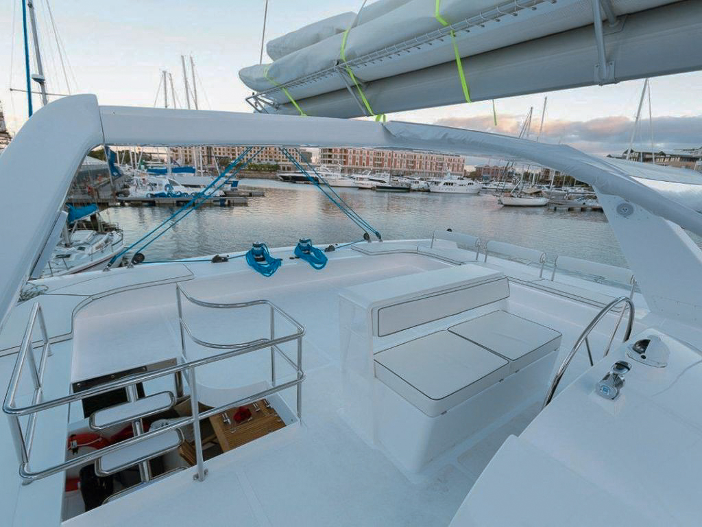 Interior salon of 76 Matrix yacht with comfortable seating