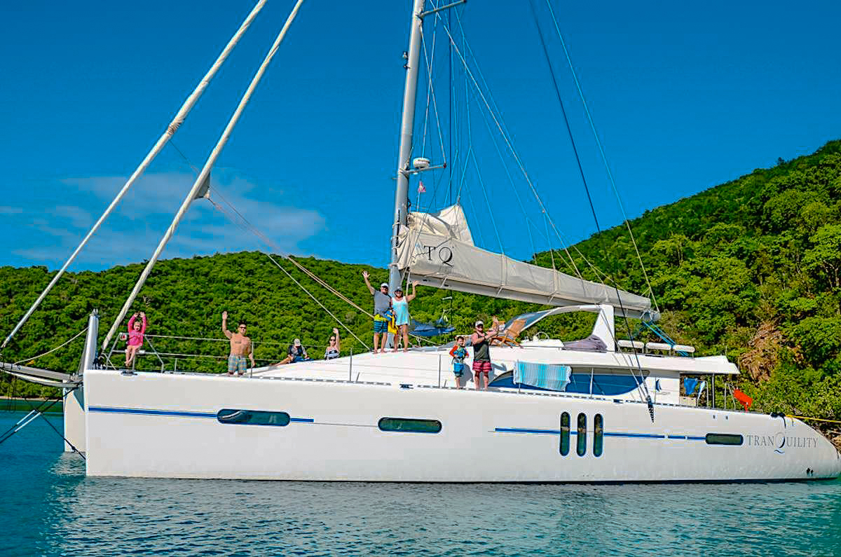 76 Matrix yacht with guests relaxing on deck in the Caribbean