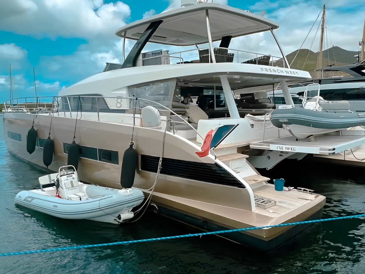 Modern interior salon of the 78 Lagoon yacht
