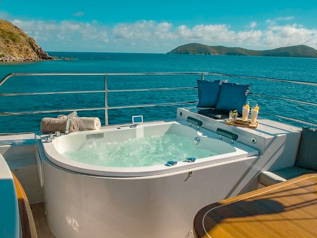 78 Privilege yacht deck and seating area