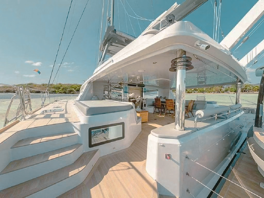Master cabin interior of 78 Privilege yacht