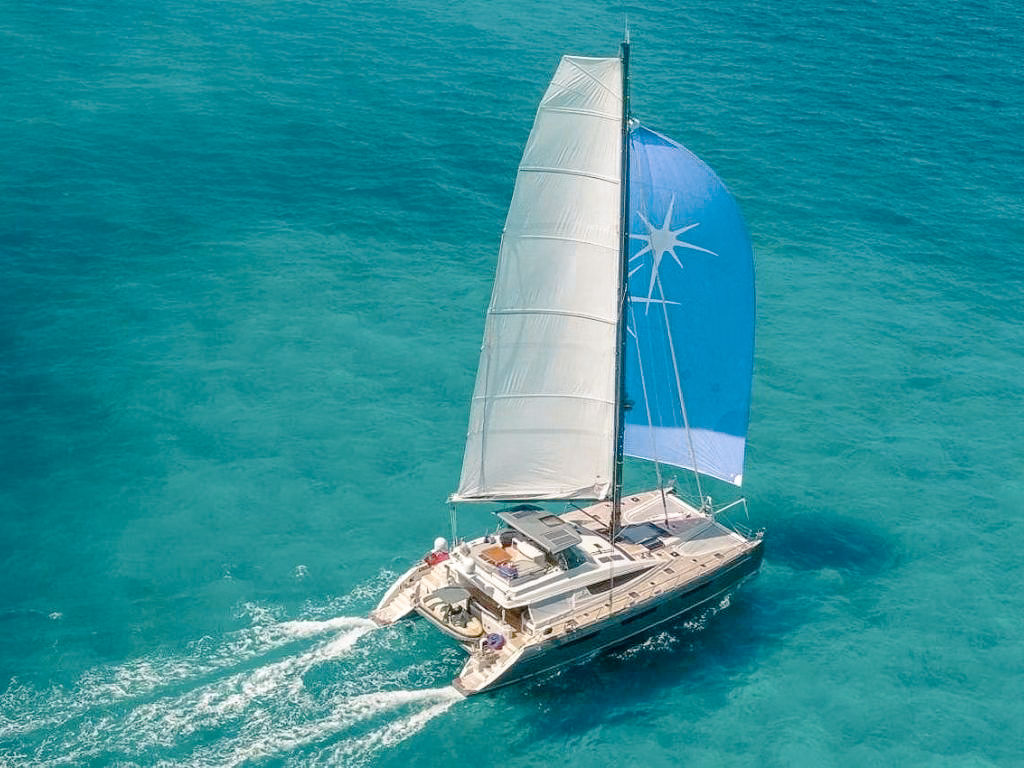 Exterior view of 78 Privilege yacht at anchor