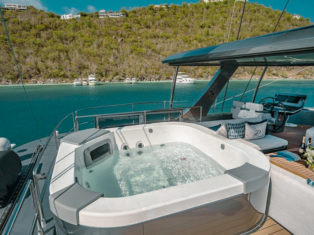 Guests relaxing on the deck of the 80 Sunreef III yacht