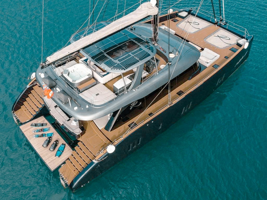 Interior lounge area of the 80 Sunreef III yacht