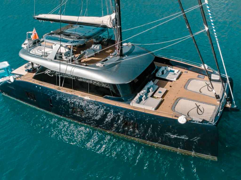 Exterior view of the 80 Sunreef III yacht on the water