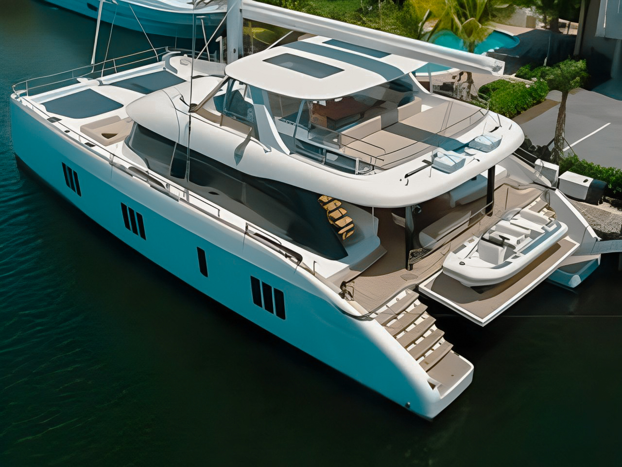 Exterior view of 80 Sunreef II yacht at anchor in the Caribbean
