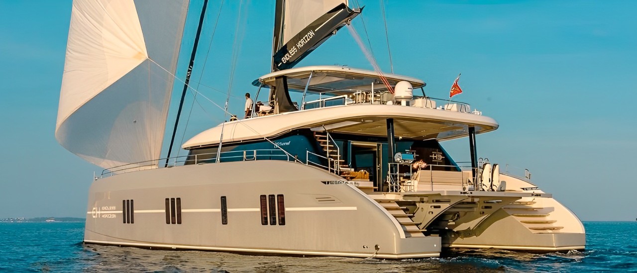 Exterior of 80 Sunreef I catamaran yacht sailing in the Caribbean