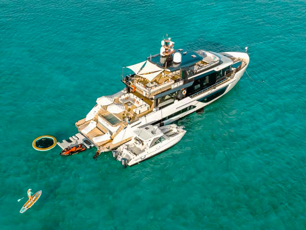 Interior living space and lounge on 102 Alpha yacht
