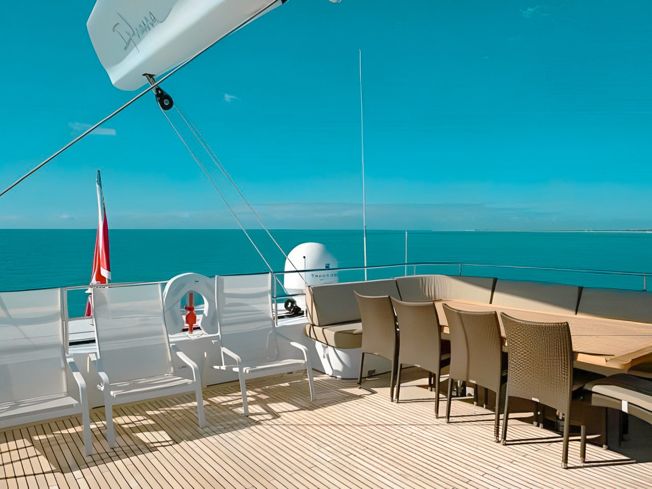 Aft deck and lounging area of the 102 Sunreef yacht