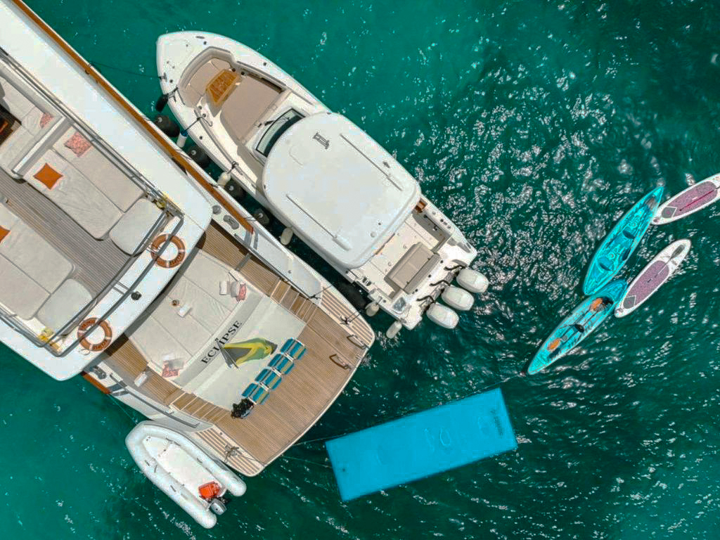 Rear view of 114 Couach yacht showing deck and water access