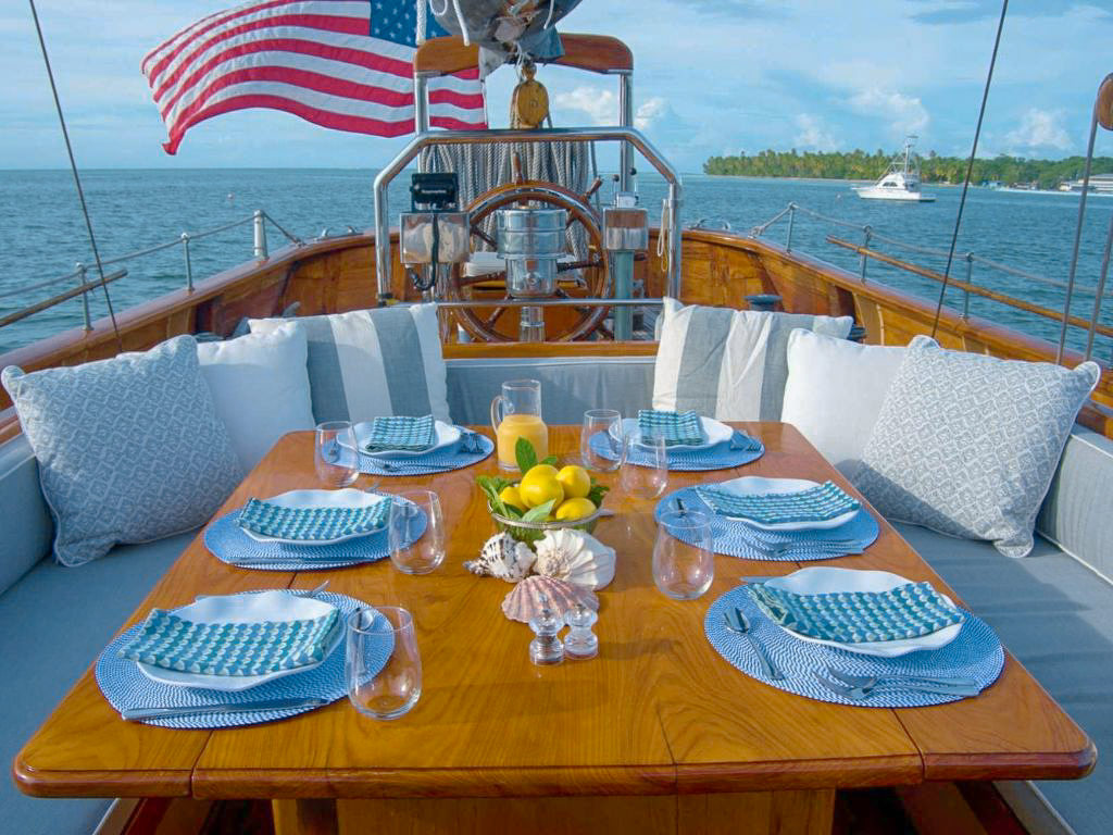 Interior salon of the 115 Brooks Marine yacht, showing comfortable seating