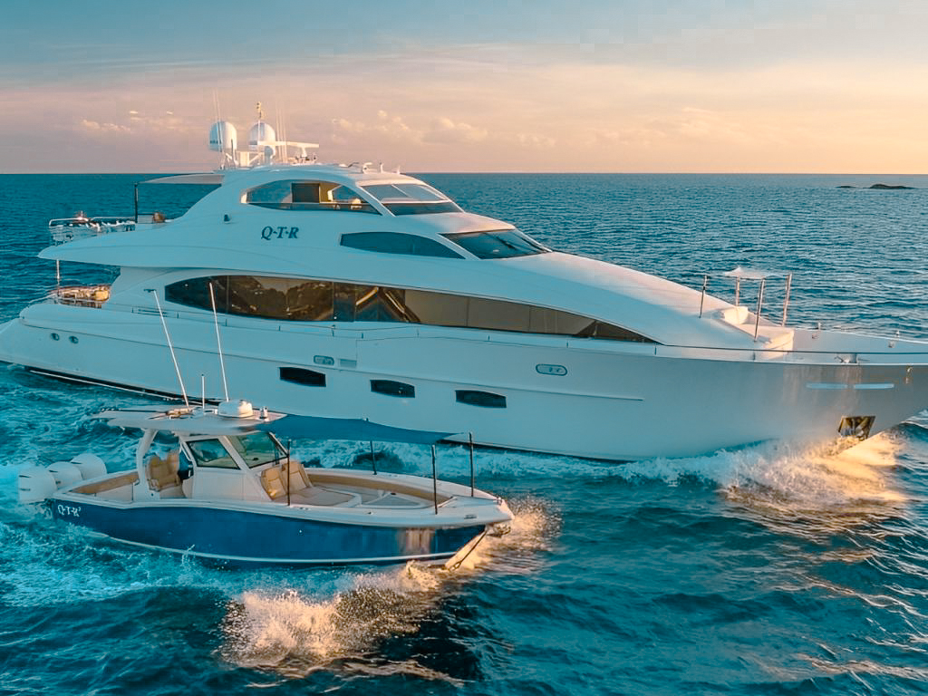 Exterior view of 116 Lazzara yacht cruising in the Caribbean