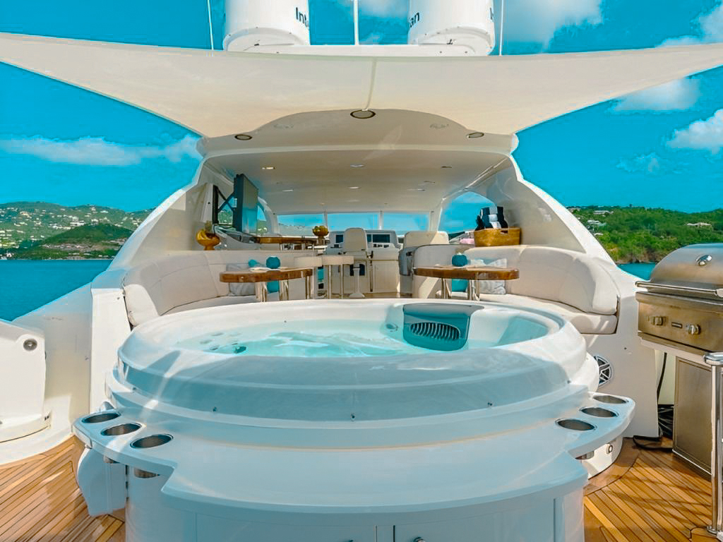 Deck area of 116 Lazzara with seating and ocean views