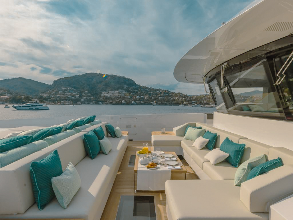 125 Rosetti yacht's spacious aft deck eating area