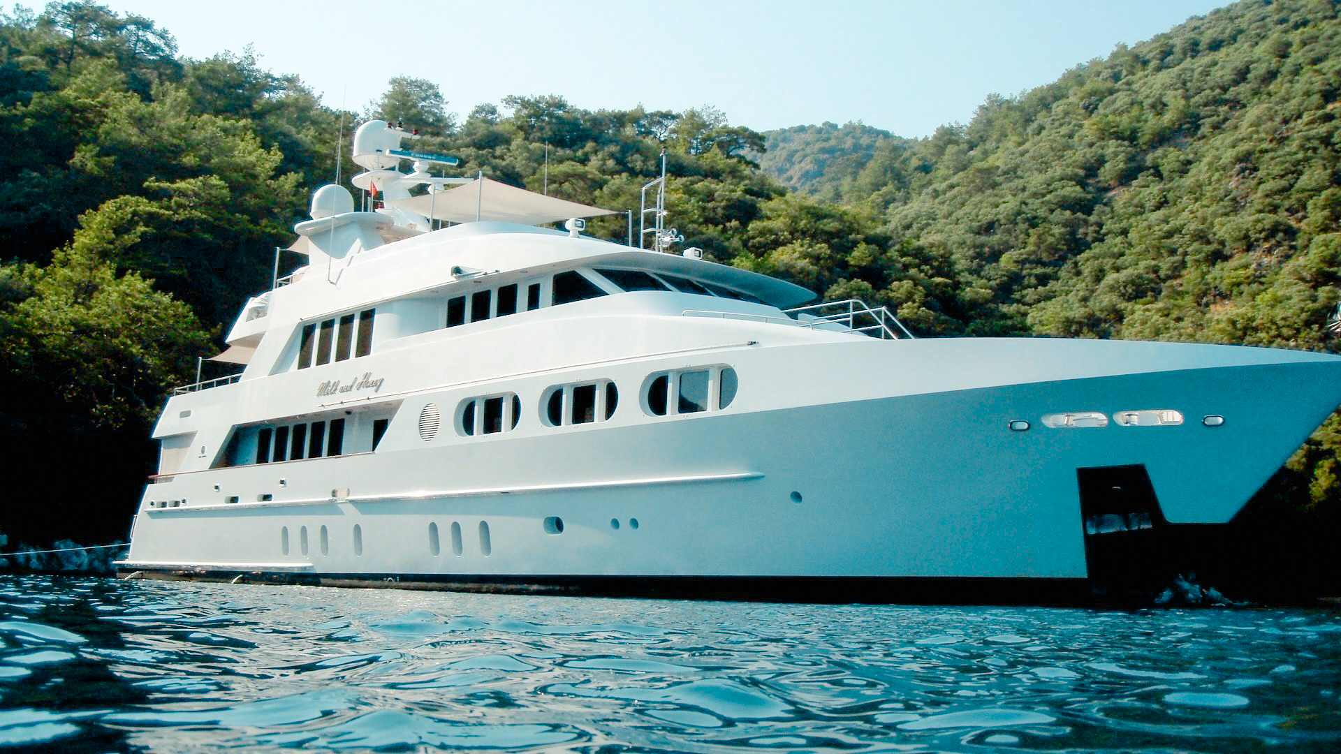 Aft deck of 125 Palmer Johnson yacht with seating