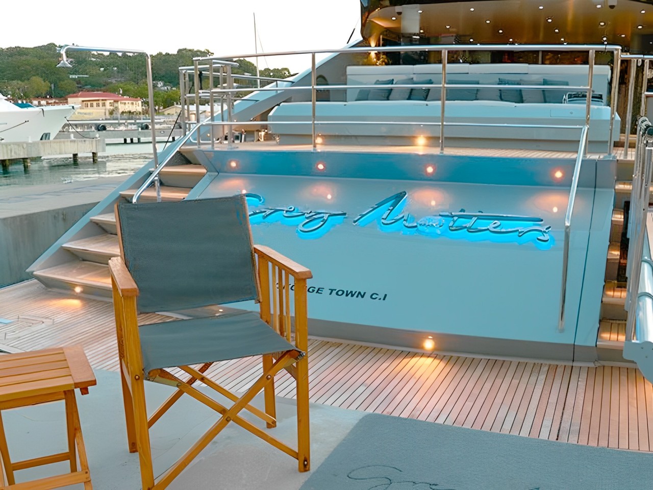 Beautiful sunset view from the 150 Palmer Johnson yacht deck