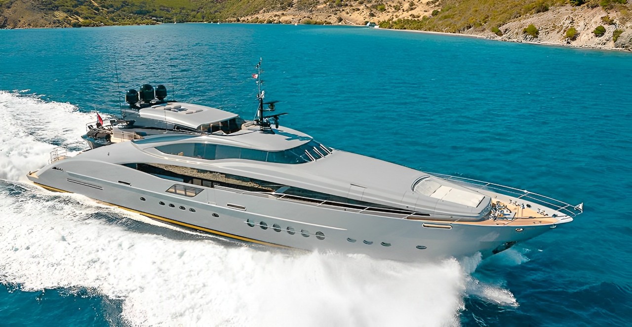 Deck area of the 150 Palmer Johnson yacht with seating