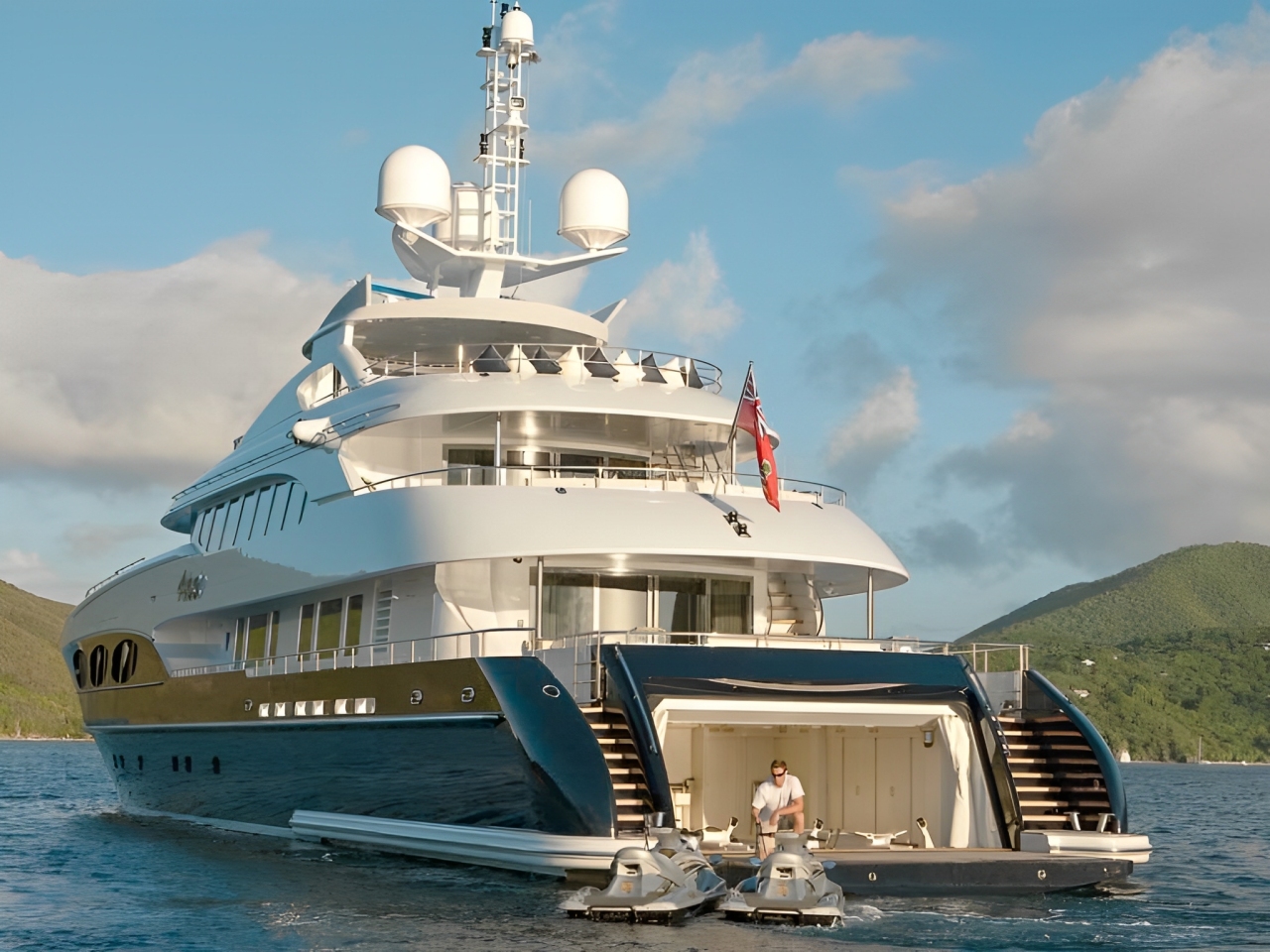 Aerial view of 155 Heesen yacht cruising in the Caribbean