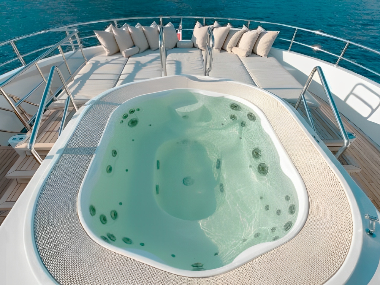 155 Heesen yacht's bow with seating and ocean views