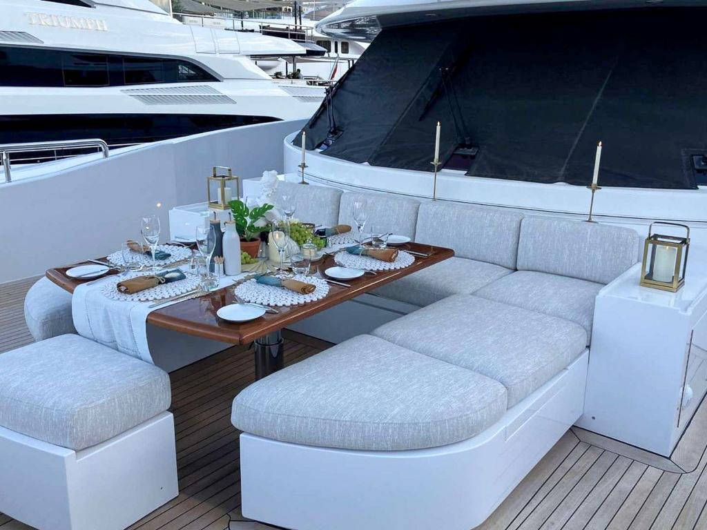 Luxury interior living area on 164 Westport yacht