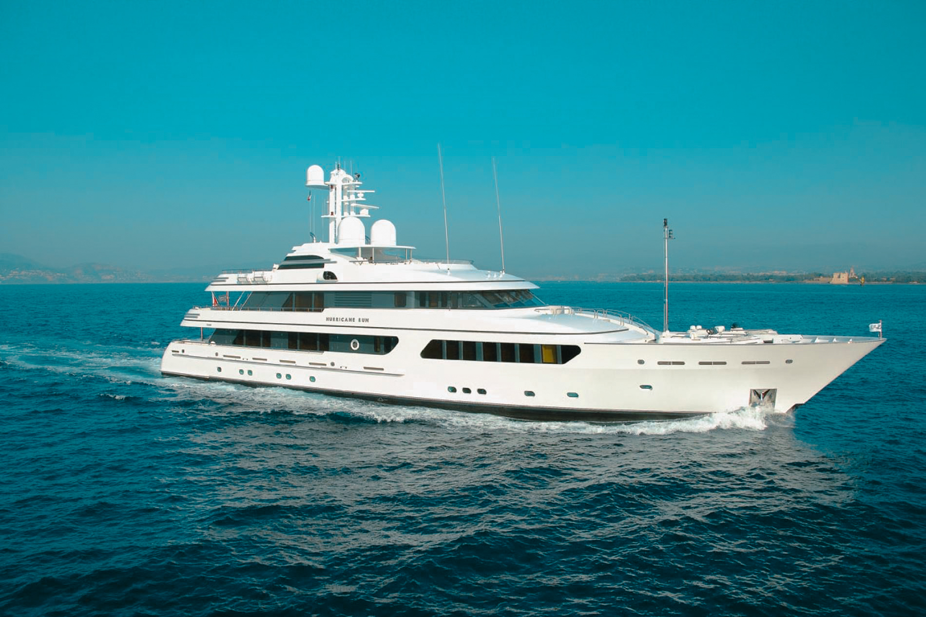 176 Feadship private yacht at anchor in the Caribbean