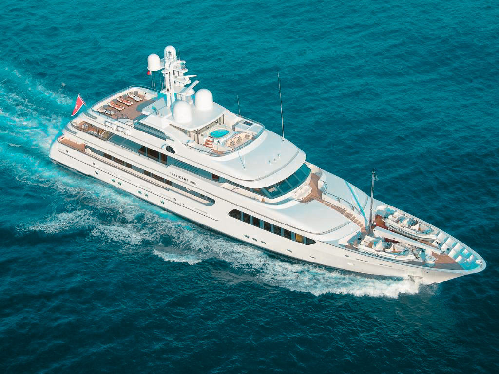 Aft deck of 176 Feadship with dining area and views