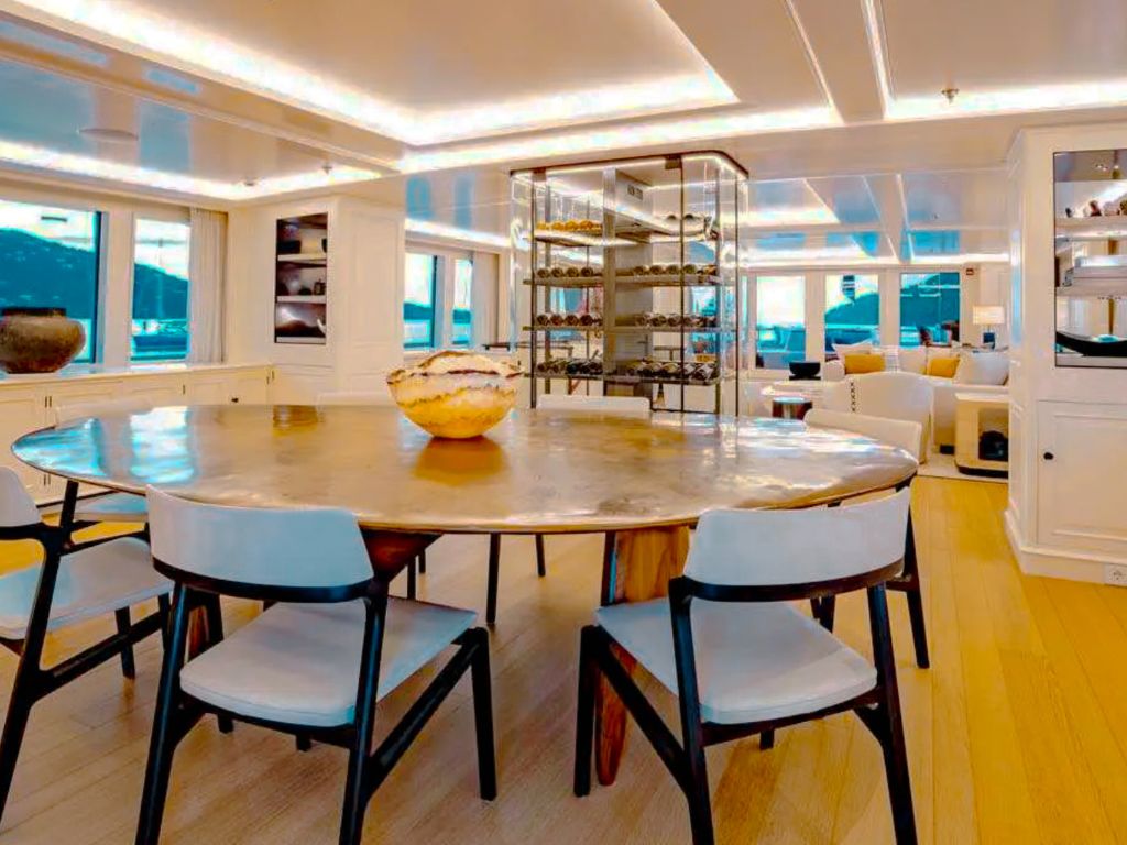 182 Feadship aerial view at sunset in Caribbean