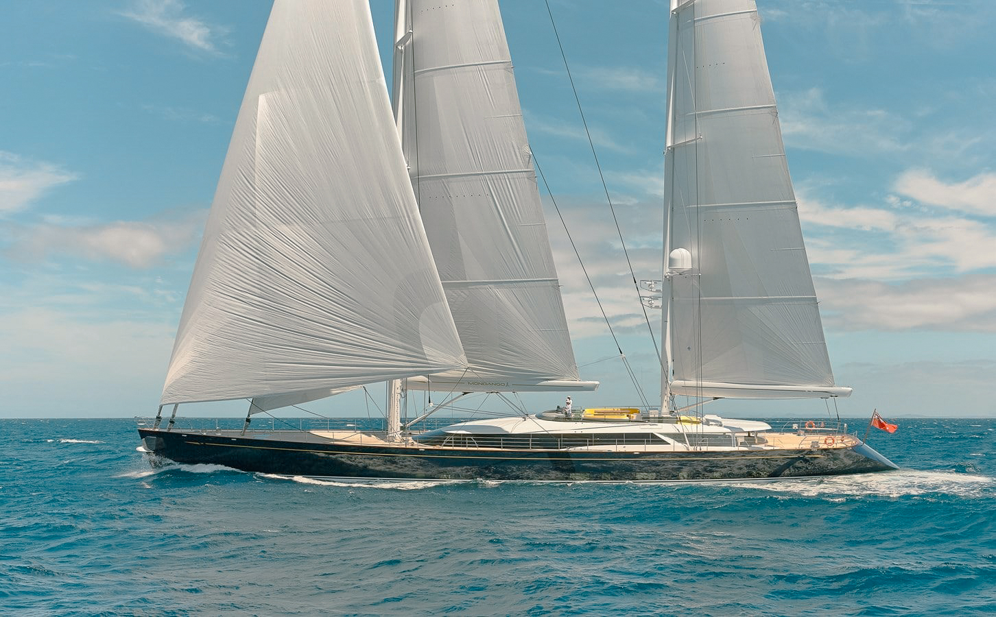 Luxury 185ft Alloy Yacht sailing on clear blue Caribbean waters during a private charter.