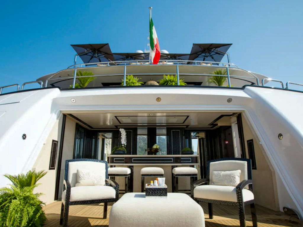 Spacious deck of 190 Benetti yacht with seating