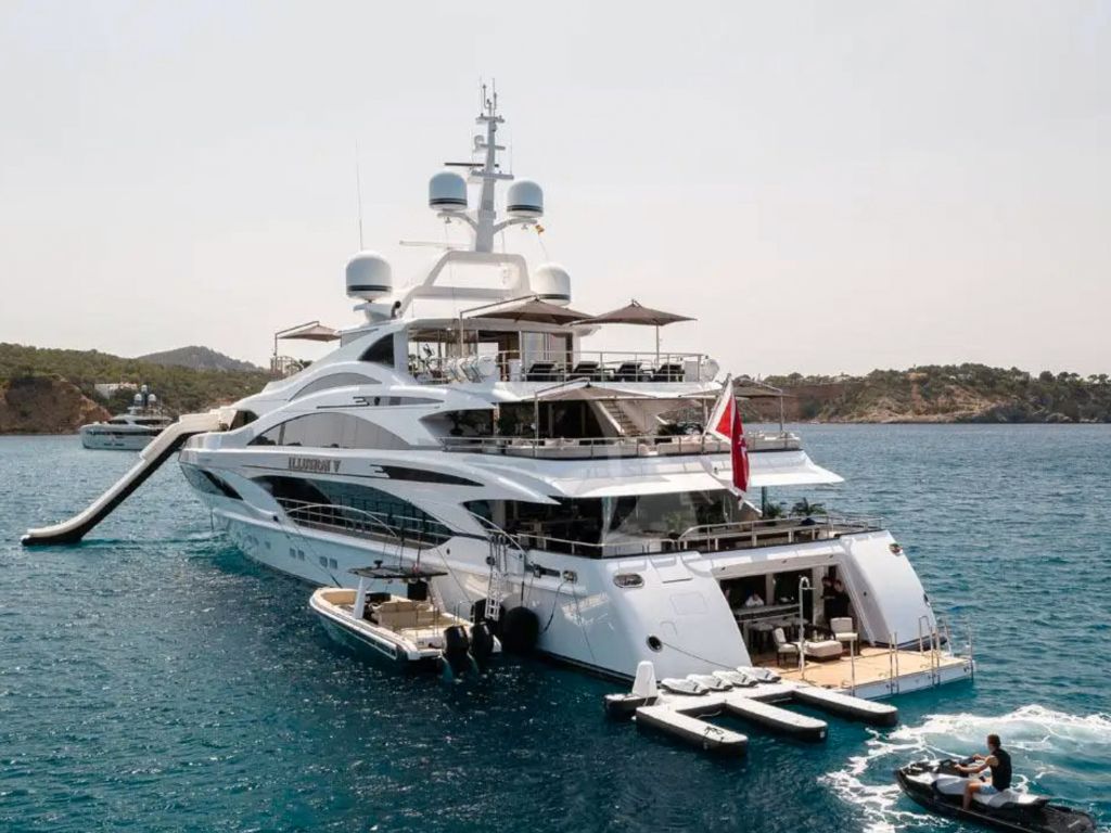 Stern of 190 Benetti yacht with beach club open