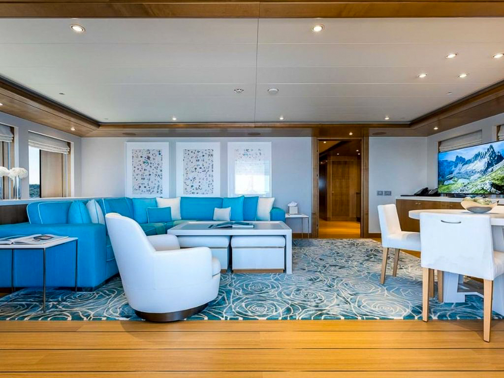 Luxurious interior living area of the 196 CRN yacht