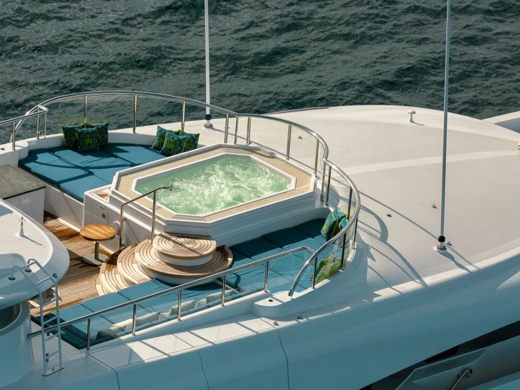Deck area with seating on the 197 Abeking &amp; Rasmussen yacht