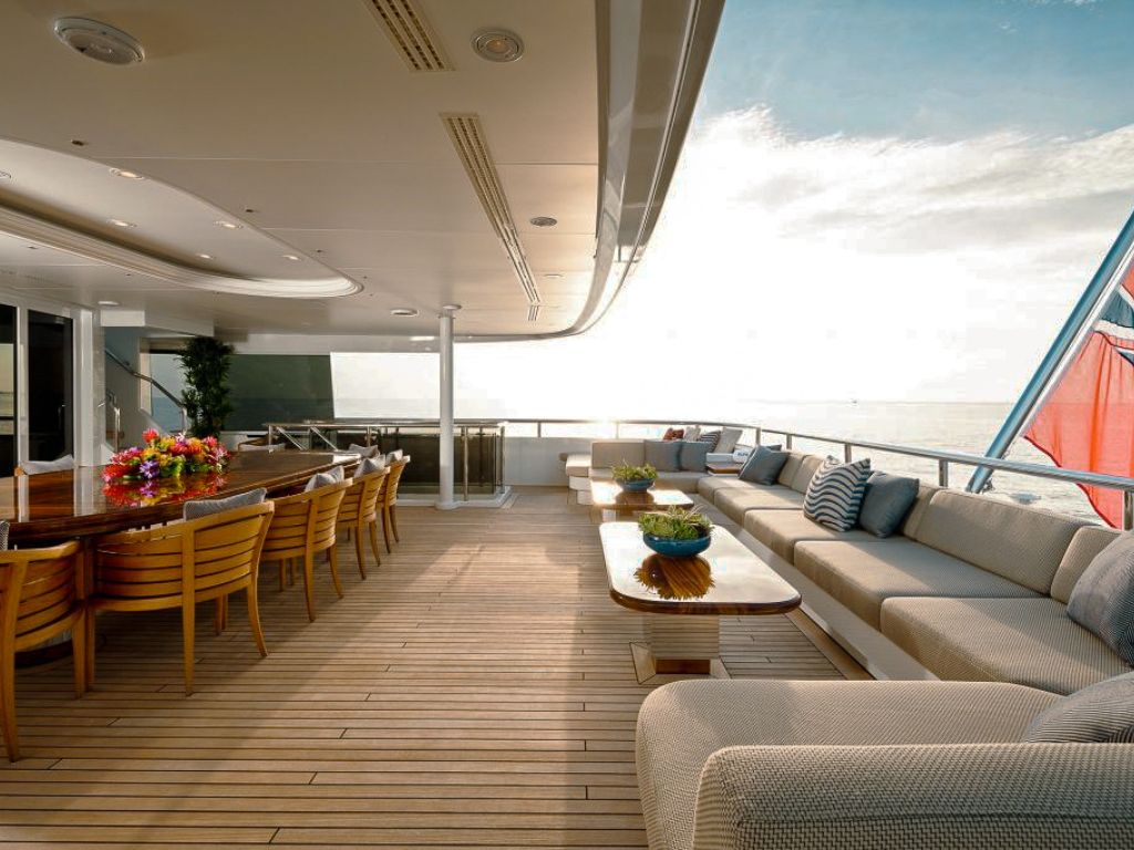 Guests relaxing on the deck of the 197 Abeking &amp; Rasmussen yacht