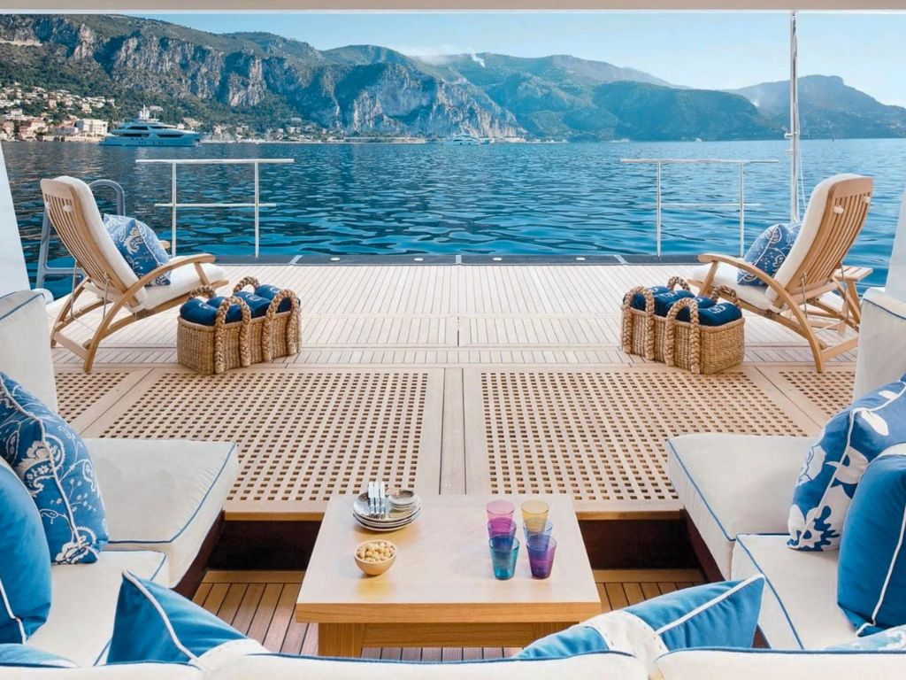 View from top deck of 205 Icon yacht overlooking ocean