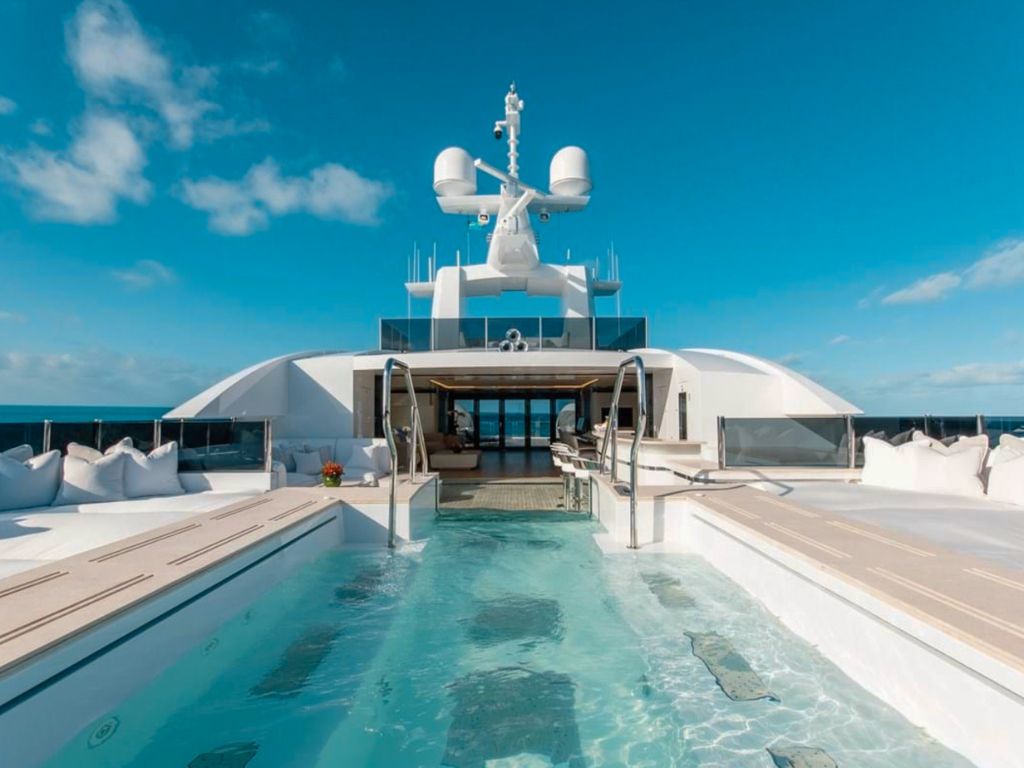 Outdoor lounging space on 207 Sunrise yacht with ocean views