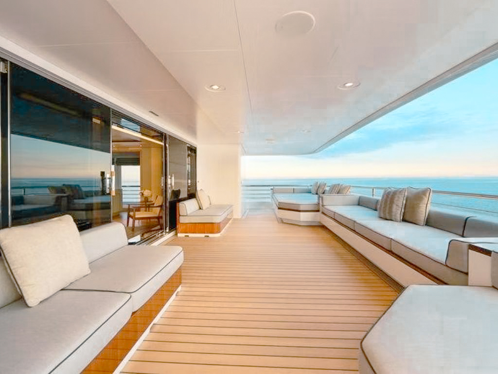 Elegant dining area inside the 240 Admiral yacht