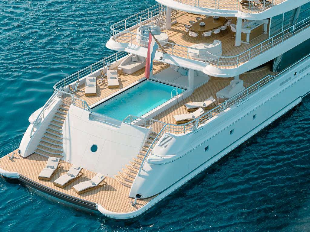 Side profile of 242 Amels yacht at sea