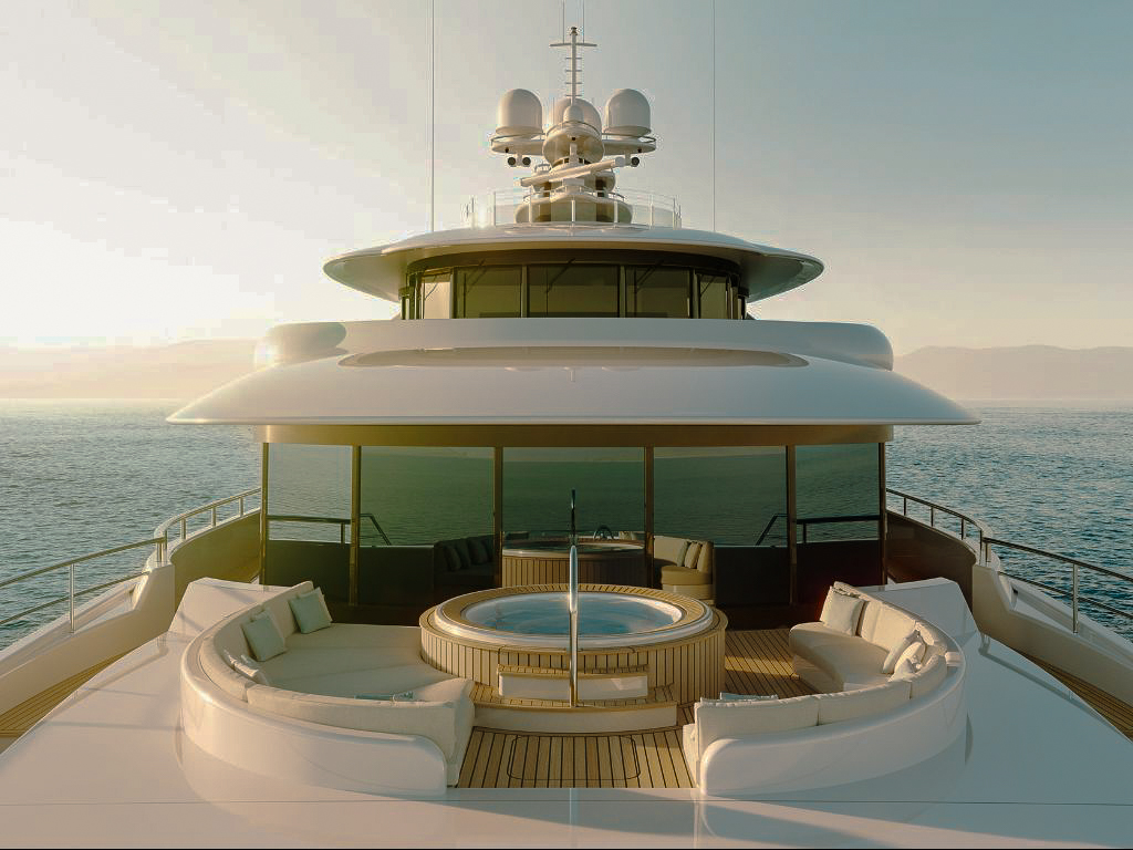 View of the 242 Amels yacht from above, showing deck space