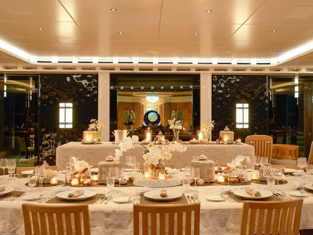 The beach club on 290 Oceanco yacht with easy water access