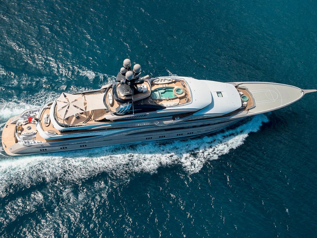 Aerial view of 312 Lurssen II yacht in clear waters