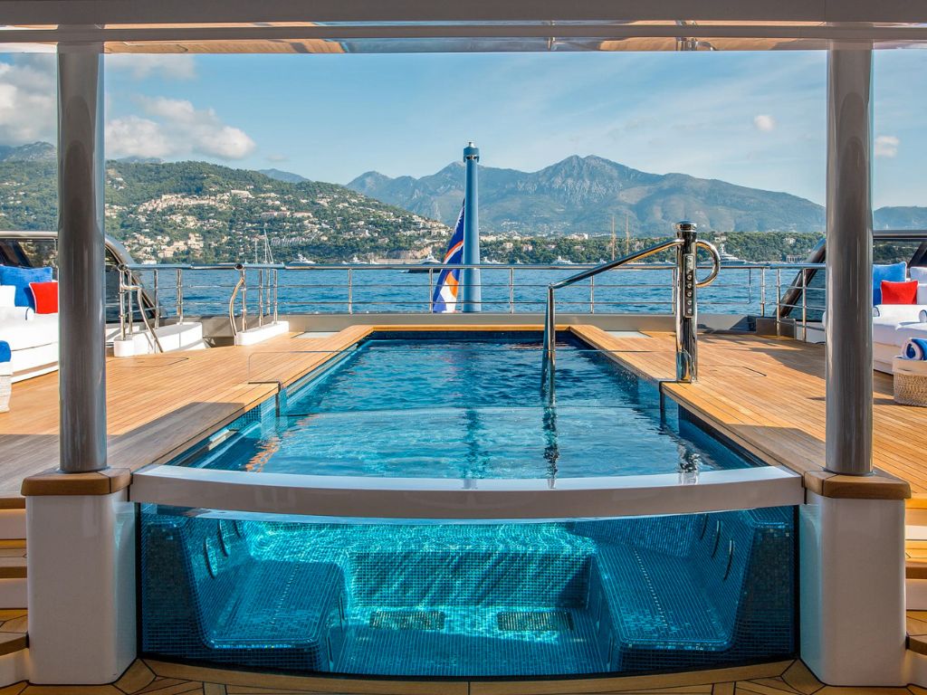 Upper deck and pool on 312 Lurssen yacht