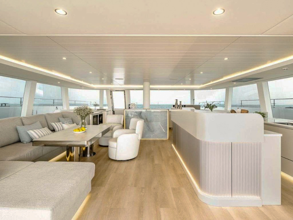 Guests relaxing on an 80 Sunreef V catamaran