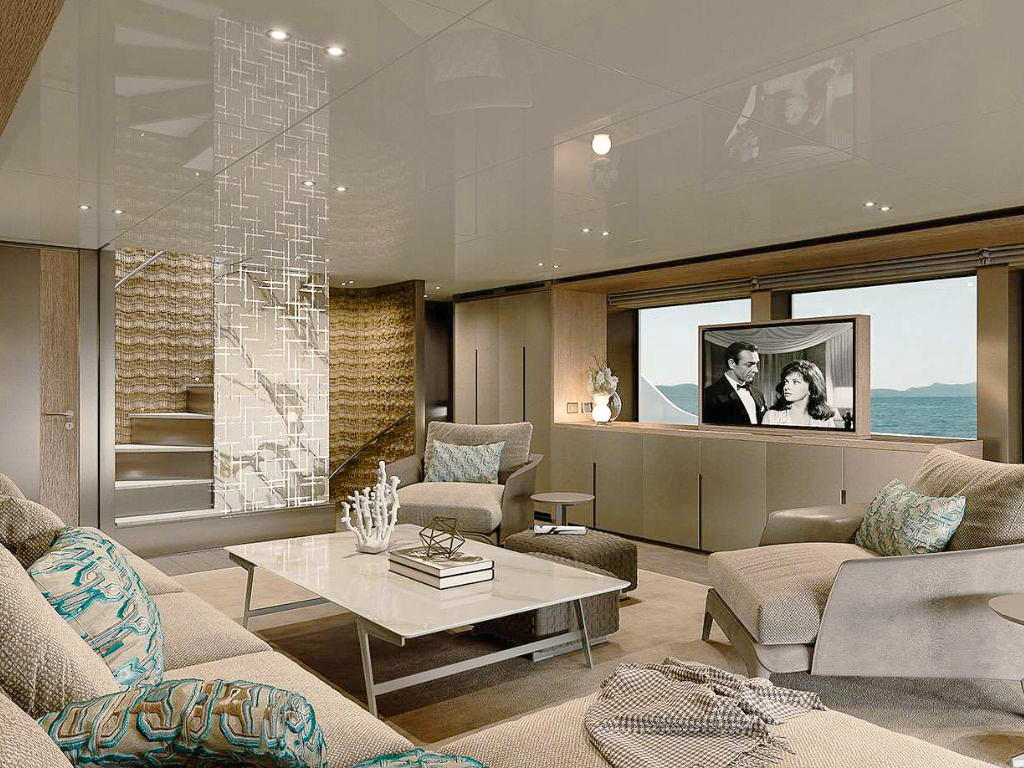 Aft deck of the 94 San Lorenzo yacht with dining area