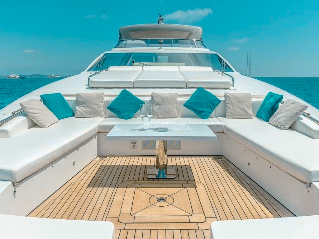 Guests relaxing on the deck of the 94 Azimut yacht
