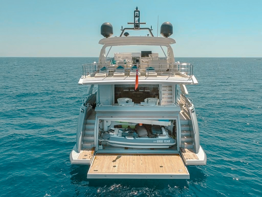 The 94 Azimut yacht docked at a marina in France